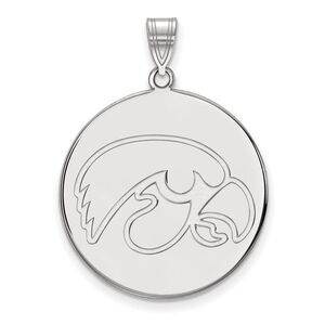 Sterling Silver Rhodium Plated U. of Iowa XL Round Disc Pendant